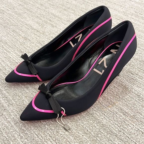 NWOT No. 21 Numero Ventuno Black and Hot Pink Bow Heels - Picture 6 of 11